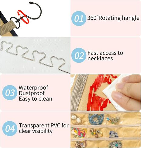 Bloss Hanging Jewelry Organizer with 48 Pockets, Doubled-Sided Mothers Day Gifts Hanging Jewelry Holder with Hanger Hooks, Jewelry Organizers and Storage for Earrings, Necklaces and Rings, Black in Saudi Arabia