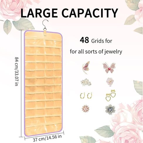 Bloss Hanging Jewelry Organizer with 48 Pockets, Doubled-Sided Mothers Day Gifts Hanging Jewelry Holder with Hanger Hooks, Jewelry Organizers and Storage for Earrings, Necklaces and Rings, Black in Saudi Arabia