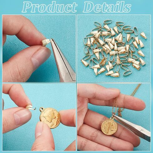 UNICRAFTALE About 150pcs Pinch Bails Real 18K Gold Plated Snap on Bails Brass Pendant Bail Connector Pinch Dangle Charm Pendant Connectors Ice Pick Pinch Bails for Jewelry Making Findings DIY Craft in Saudi Arabia