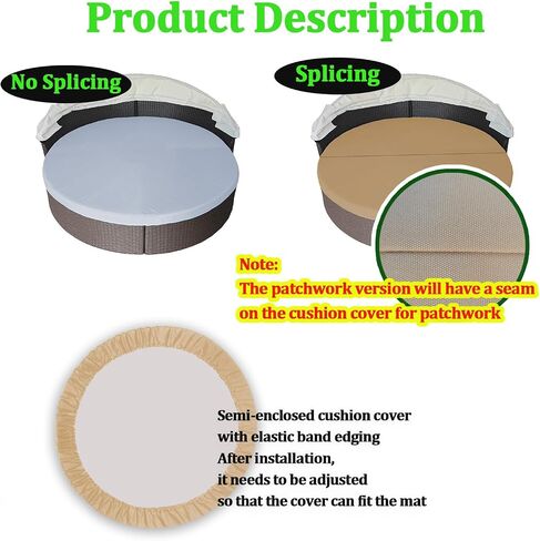 Splicing 75" Round Daybed Cushion Replacement Cover Breathable Water-resistantOutdoor Patio Furniture Sunbed Half Enclosed Cushion Covers (Peacock Blue) in Kuwait