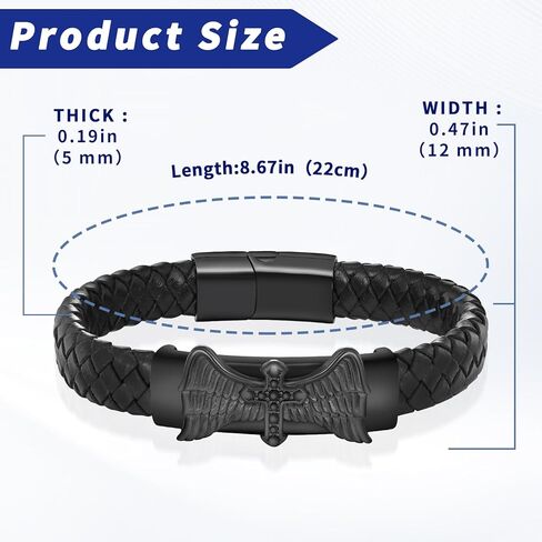 سوار جلدي للرجال ، الأسود الأسود الأسود أساور سوار الفولاذ المقاوم للصدأ هدايا مجوهرات مصنوعة يدويًا له in Kuwait