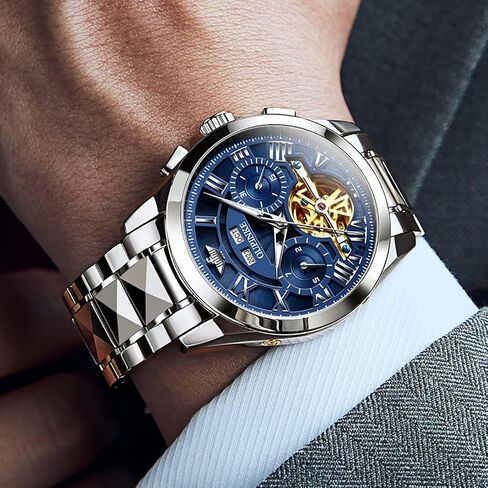 OUPINKE Watches for Men Automatic Skeleton Self Winding Dress Wrist WatchBusiness Waterproof Luminous Tungsten… in Saudi Arabia