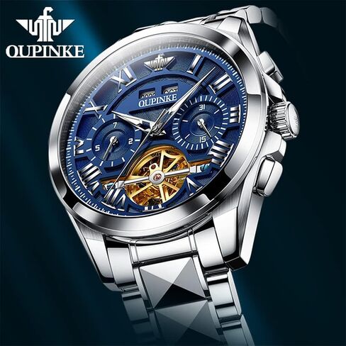 OUPINKE Watches for Men Automatic Skeleton Self Winding Dress Wrist WatchBusiness Waterproof Luminous Tungsten… in Saudi Arabia