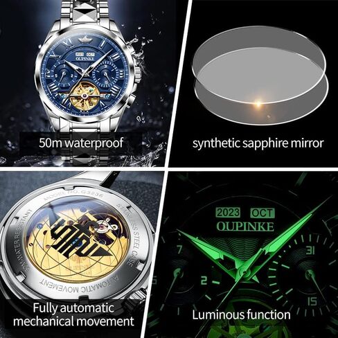 OUPINKE Watches for Men Automatic Skeleton Self Winding Dress Wrist WatchBusiness Waterproof Luminous Tungsten… in Saudi Arabia
