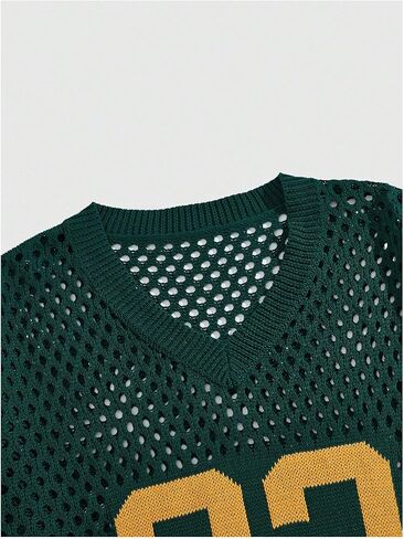 Verdusa Men's Jersey Shirt Letter Graphic Sweaters Hollow Out Knit Tops Vintage Short Sleeve Pullovers Top in Kuwait