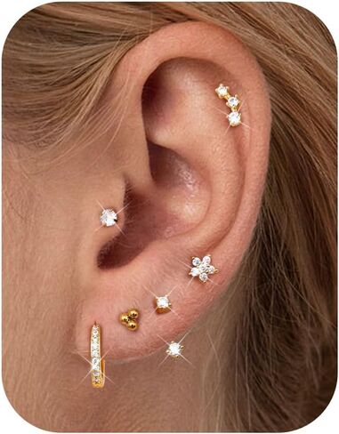 jstyle hypoallergenic الجراحية الأقراط الفولاذية للنساء 14K حلق الذهب مجموعة مجموعة من الفولاذ المقاوم للصدأ الأقراط in Saudi Arabia