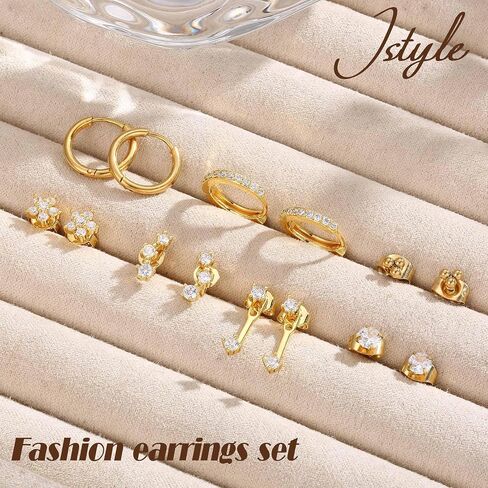 jstyle hypoallergenic الجراحية الأقراط الفولاذية للنساء 14K حلق الذهب مجموعة مجموعة من الفولاذ المقاوم للصدأ الأقراط in Saudi Arabia