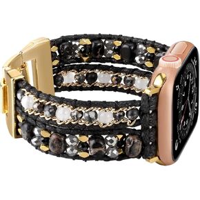 Boho Bracelet Compatible with Apple Watch Band 41mm/38mm/40mm 49mm/45mm/44mm/42mm Natural Stone Beaded iWatch Band Women Men Apple Watch Strap Ultra Series 9/8/7/6/5/4/3/2/1/SE/Ultra 2