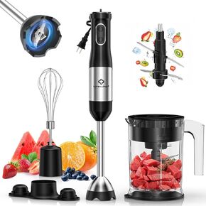 LINKChef 7 in 1 Immersion Blender Scratch Resistant, 2 Titanium Steel Blades 800W Hand Blender, 20 Speed and Turbo Mode Stick Blender Immersion with Whisk, Milk Frother, Food Processor, Beaker