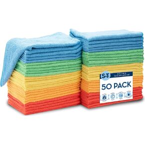 S&T INC. 50 Pack 12" x 16" Microfiber Cleaning Cloth, Bulk Towels for Home, Reusable Microfiber Towels for Cars, Cleaning Rags, Assorted, 50 Count