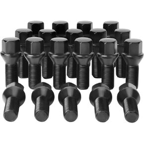 14x1.25 OEM Lug Bolts Fit for BMW 2-Series 3-Series 4-Series 5-Series 6-Series 7-Series X1 X2 X3 X4 X5 X6 M3 M4 M5 M6 i3 i8, M14x1.25 Lug Bolts Black 20PC 28mm Shank Length Conical Seat