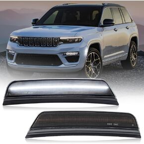 LED Side Marker Lights Compatible with Grand Cherokee 2021–2024,Side Markers Lamps Lights Parking Lights Smoked Lens White Light