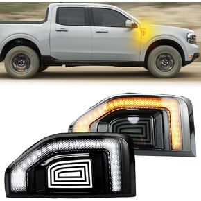 LED Front Side Marker Light DRL Amber Sequential Turn Signal Lamp 2 in 1 Function Feature Kit for Ford Maverick 2022 2023 2024 2025 Fender Trim Rocker Panel OEM Trim Accessories