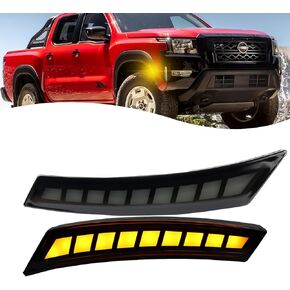 LED Front Side Marker Light DRL Amber Sequential Turn Signal Lamp 2 in 1 Function Feature Kit for Nissan Frontier 2022 2023 2024 GEN3 OEM Trim Accessories
