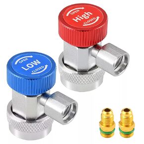 R134a Quick Coupler Adapter, Adjustable R134a Adapters and AC Hose Fittings, HP and LP Connectors for R134a Car AC System Evacuation Recharging and More, 1/4" Flares,2 Set