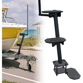 Heavy Duty Boat Trailer Steps for Tongue, 450lbs Capacity Boat Trailer Steps with Long Handrail, Universal Fit Boat Steps for Trailer with 3 Mounting Angle Options, Anti-Rust, Anti-Corrosion Non-Slip