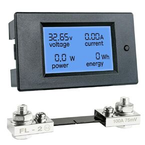 DC 6.5-100V 0-100A LCD Display Digital Power Monitoring Meter Voltage Current Power Energy Meter Ammeter Voltmeter Multimeter with 100A Current Shunt