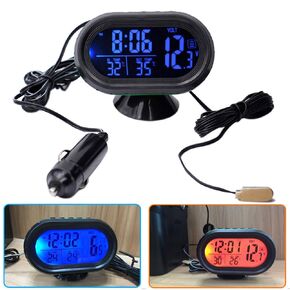 مقياس حرارة السيارات LCD على مدار الساعة الرقمية - MASO 12-24V درجة حرارة متعددة الوظائف مقياس التنبيه على مدار الساعة الإلكترونية مع 2 الإضاءة الخلفية