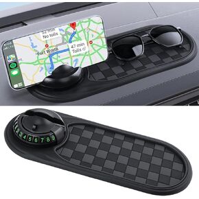 Multifunction Car Anti-Slip Mat, Rotatable Anti Skid Car Dashboard Mat, Universal Car Phone Holder with Temporary Parking Numbe for Phones, Sunglasses, Keys, Gadgets (Grey)