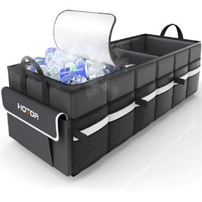 HOTOR Trunk Organizer - Car Organizer with Built-In Leakproof Car Cooler, Collapsible Trunk Organizer with Cooler for SUV, Sedan, with Base Panel (3 Compartments, Black),31.9"×12.6"×10.6"