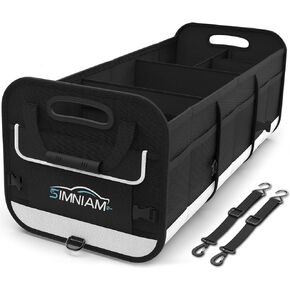 Simniam Large Trunk Organizer for Car, Collapsible Multi Compartment Car Trunk Organizer with 2 Retractable Straps, Suitable for All Kinds of Cars, SUV, Minivan - 4 Compartments Red