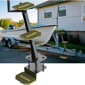 Upgraded Heavy Duty Boat Trailer Steps – 3 Step Tongue Ladder with Safety Handle, 500 lbs Capacity, EVA Anti-Slip Mat, Anti-Rust & Corrosion-Resistant, Universal Fit for Bass & Pontoon Boats