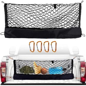 Envelope Style Cargo Net Compatible with Chevy Silverado 1500 2013-2025 & GMC Sierra 1500, Highly Elastic Truck Bed Cargo Net for Silverado Sierra 1500 Accessories, Storage Bag-Carabiners
