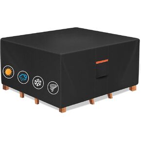 غطاء الأثاث المقاوم للماء في الهواء الطلق ، 94W × 94L × 28H بوصة شاقة 600D مربعة وكرسي حماية ، أسود