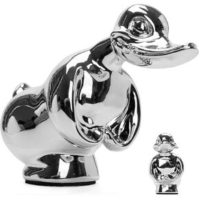Angry Rubber Duck Hood Ornament, Little Angry Duck for Trucks Decors, Self Adhesive 3D Funny Angry Duck Decor Ornament Car Bonnet Decoration for Car, Desktop, Cabinet, Bar (Silver (Electroplat))