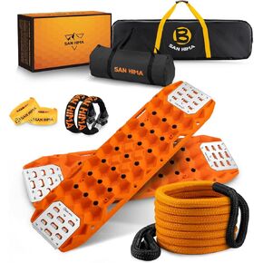 SanHima Offroad Traction Boards w/ 1" x 30ft Kinetic Recovery Tow Rope (41,000lbs) 2 Soft Shackles, Heavy Duty Recovery Kit for Truck SUV ATV UTV Vehicle, Orange