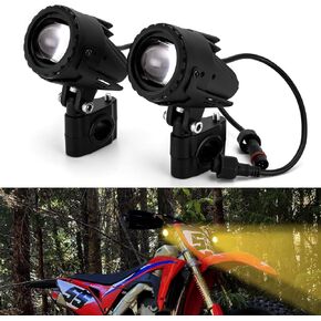 Mofun Motorcycle Auxiliary LED Light Kit White/Amber Fog Light with Wire Harness 60W Compatible with Yamaha YZ250F/ YZ450F, Compatible with Honda CRF250R/ CRF450R, Black