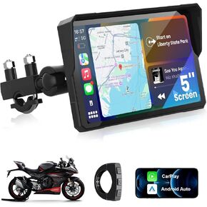 7-Inch Wireless Motorcycle Carplay GPS Navigation System with Apple Carplay and Android Auto, Waterproof Anti-Glare Motorbike Carplay Screen with 2K Cameras, Dual Bluetooth, GPS, Voice Control