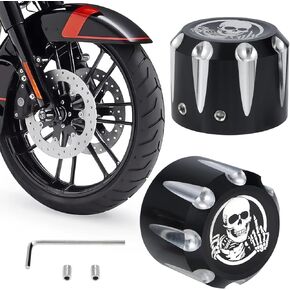 CNC Aluminum Front Axle Nut Covers for Harley, Skull Axle Nut Caps for Harley Touring Street Glide Road Glide Road King Sportster 1200 Iron 883 Dyna Softail Fat Boy Trike Forty Eight