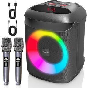 AIMAX Karaoke Machine For Adults &Kids, Portable Bluetooth Speaker With Two Wireless Karaoke Microphones, Long Playtime Karaoke Speaker With LED Lights For Outdoor Party, Supports TWS, TF, USB, AUX IN