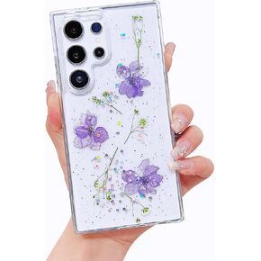Compatible with Samsung Galaxy S24 Ultra case Cute Flower Pattern Design Real Floral Clear Women Phone Case Shockproof Protective Cover Replacement for Samsung Galaxy S24 Ultra (white flower)