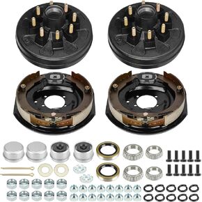 Trailer Electric Brake Drum Kit, Pair of 8 Lug on 6.5" Bolt Circle Brake Drum with 12" x 2" Self Adjusting Electric Brakes for 5200 lbs, 6000 lbs, 7000 lbs Axles, 12" Brake Hub Drum Assembly