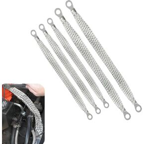 5 PCS Engine Ground Straps, 10" & 13" Car Engine Ground Strap Kit, Metal Flat Braided Copper Ground Strap, Universal Vehicle Grounding Straps for Most Cars (Silver)