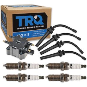 TRQ Ignition Kit Ignition Coil Spark Plugs Wire Set Compatible with 2001-2010 Chrysler PT Cruiser 2001-2006 Sebring 2001-2003 Voyager 2001-2007 Dodge Caravan Stratus