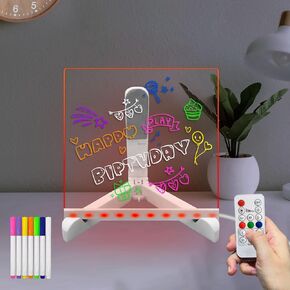 2 in 1 DIY Acrylic Dry Erase Board Message Board Night Light Warm White Plug in Indoor Atmosphere Desk Lamp for Kid Bedroom Office to do Listing Calendar memo Business Gift (5.9 * 5.9 inch)