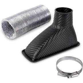 Air Intake Duct Front Bumper Turbo Air Intake Pipe, Carbon Fiber Car Square Brake Air Duct with Extendable Flexible Hose and Hose Band