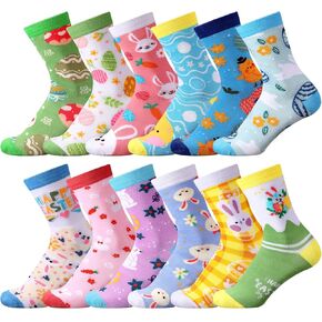 Cuffbow 12 Pairs Crew Socks Unisex Dress Socks Bulk Patterned Cotton Novelty Socks for Men