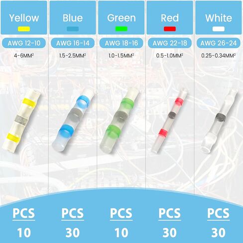 130 PCS Blue Heat Shrink Butt Connectors,16-14 AWG, Self Soldering Butt Connector, Waterproof Solder Seal Wire Connectors, Butt Splice Wire Terminals for Automotive Marine Boat in Saudi Arabia