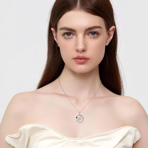 قلادة FJ Guardian Angel من الفضة الإسترلينية عيار 925 على شكل شجرة الحياة وقلادة على شكل قمر خرافي وقلادة جوهرة الميلاد هدايا مجوهرات للنساء in Kuwait