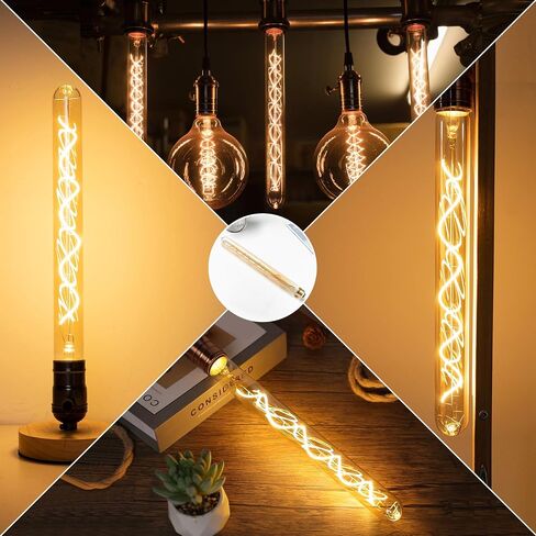 E26 Tubular LED Light Bulbs 40Watt,7.3inch T10 Tube Long Light Bulb Dimmable,4W Thin Vintage Edison LED Filament Decorative Antique Light Bulb,2700K Warm White Type T Bulb,400LM,110V,Amber(4-Pack) in Saudi Arabia