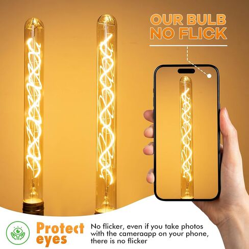 E26 Tubular LED Light Bulbs 40Watt,7.3inch T10 Tube Long Light Bulb Dimmable,4W Thin Vintage Edison LED Filament Decorative Antique Light Bulb,2700K Warm White Type T Bulb,400LM,110V,Amber(4-Pack) in Saudi Arabia