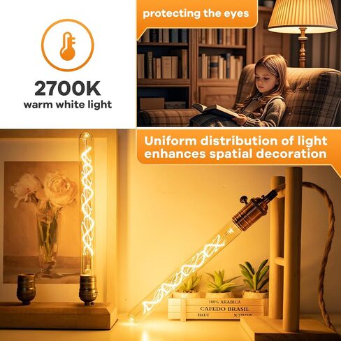 E26 Tubular LED Light Bulbs 40Watt,7.3inch T10 Tube Long Light Bulb Dimmable,4W Thin Vintage Edison LED Filament Decorative Antique Light Bulb,2700K Warm White Type T Bulb,400LM,110V,Amber(4-Pack) in Saudi Arabia