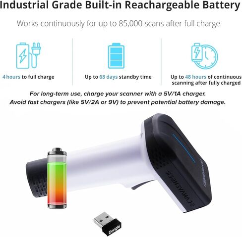 ScanAvenger لاسلكي محمول 1D و2D مع حامل ماسح باركود بلوتوث: ماسح ضوئي يدوي 3 في 1، لاسلكي، مسدس مسح قابل لإعادة الشحن للمخزون - رمز شريطي USB/قارئ QR (1D و2D ترقية حامل الجيل التالي) in Kuwait