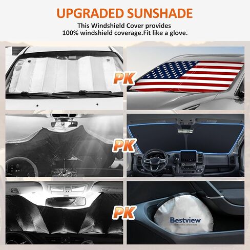 Bestview Windshield Sun Shade متوافق مع 2008-2016 Fo-rd F250 F350، النافذة الأمامية ظلة الشمس واقي الشمس كتلة الأشعة فوق البنفسجية الحرارة، قابلة للطي طبقتين مادة 210T in Saudi Arabia