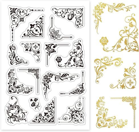 GLOBLELAND Flower Vine Lace Clear Stamps for Card Making Decorative Vine Corner Background Transparent Silicone Stamps for DIY Scrapbooking Supplies Embossing Paper Card Album Decoration Craft in Kuwait