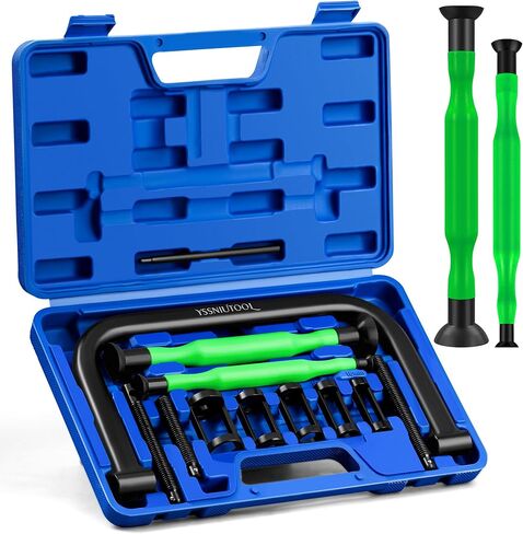 Valve Spring Compressor | 10 Piece Spring Clamp Tool Kit with C Clamp, Collet Pusher Adapters, Extension Rods, and Lever for Car, Motorcycle, ATV, and Small Engine Repairs (Green) in Kuwait